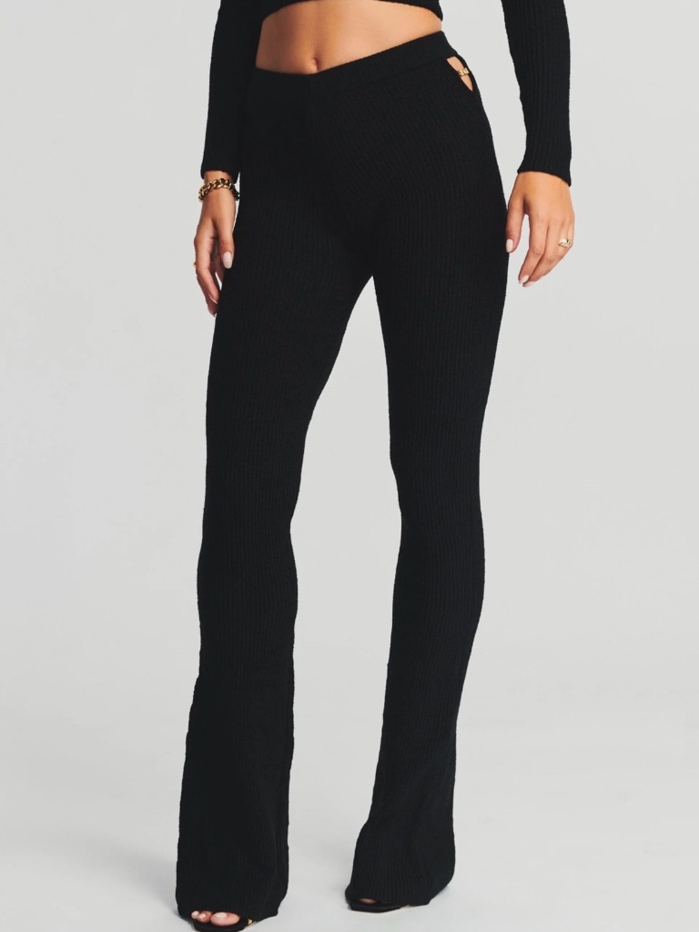 SER.O.YA Black Knit Flared Sweatpants